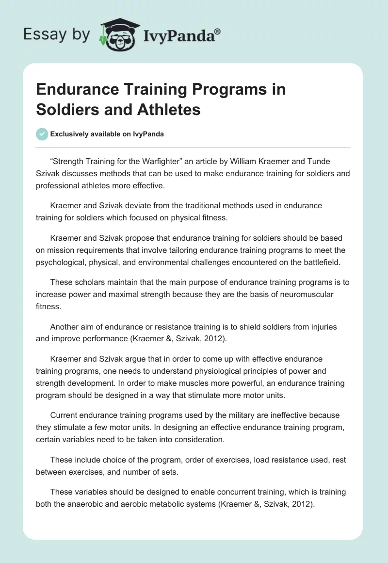 Endurance Training Programs in Soldiers and Athletes. Page 1