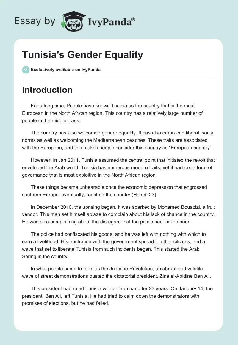 Tunisia's Gender Equality. Page 1