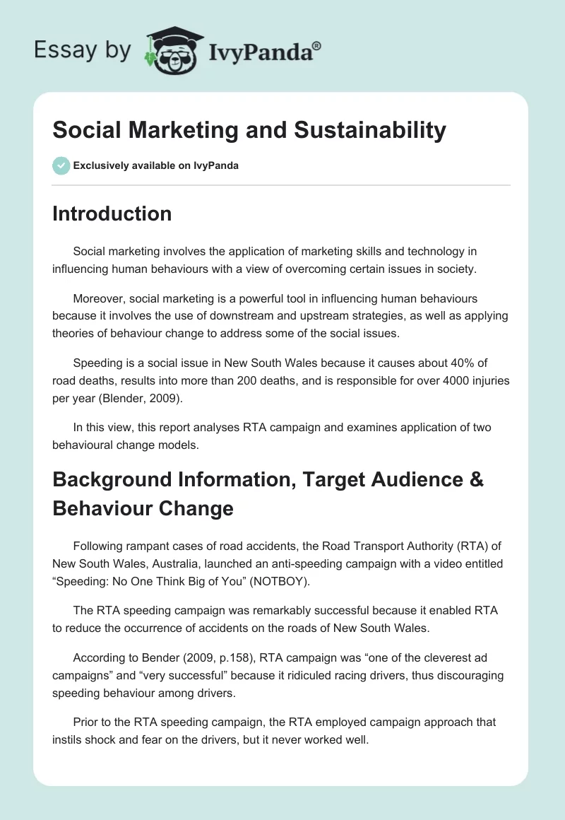 Social Marketing and Sustainability. Page 1