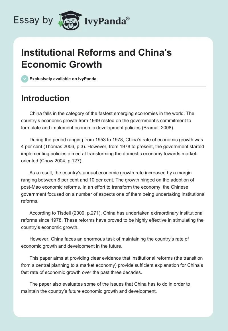Institutional Reforms and China's Economic Growth. Page 1