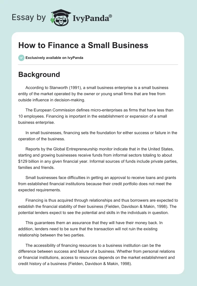 How to Finance a Small Business. Page 1