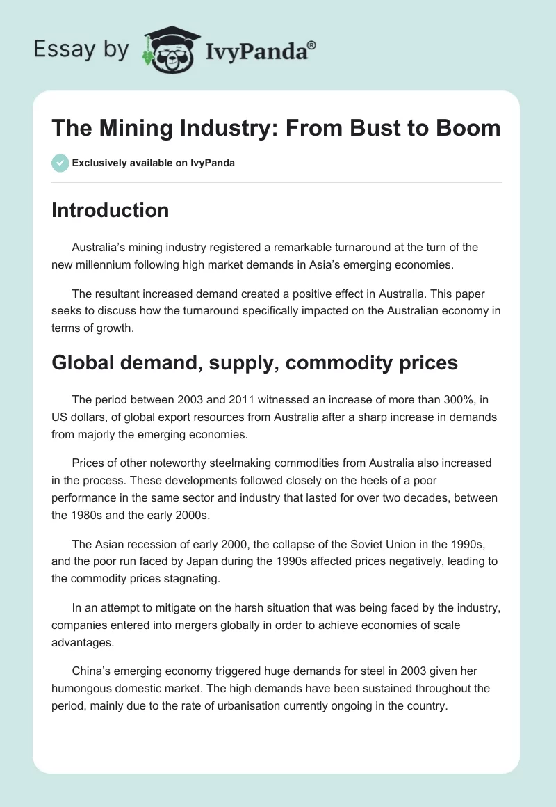 The Mining Industry: From Bust to Boom. Page 1