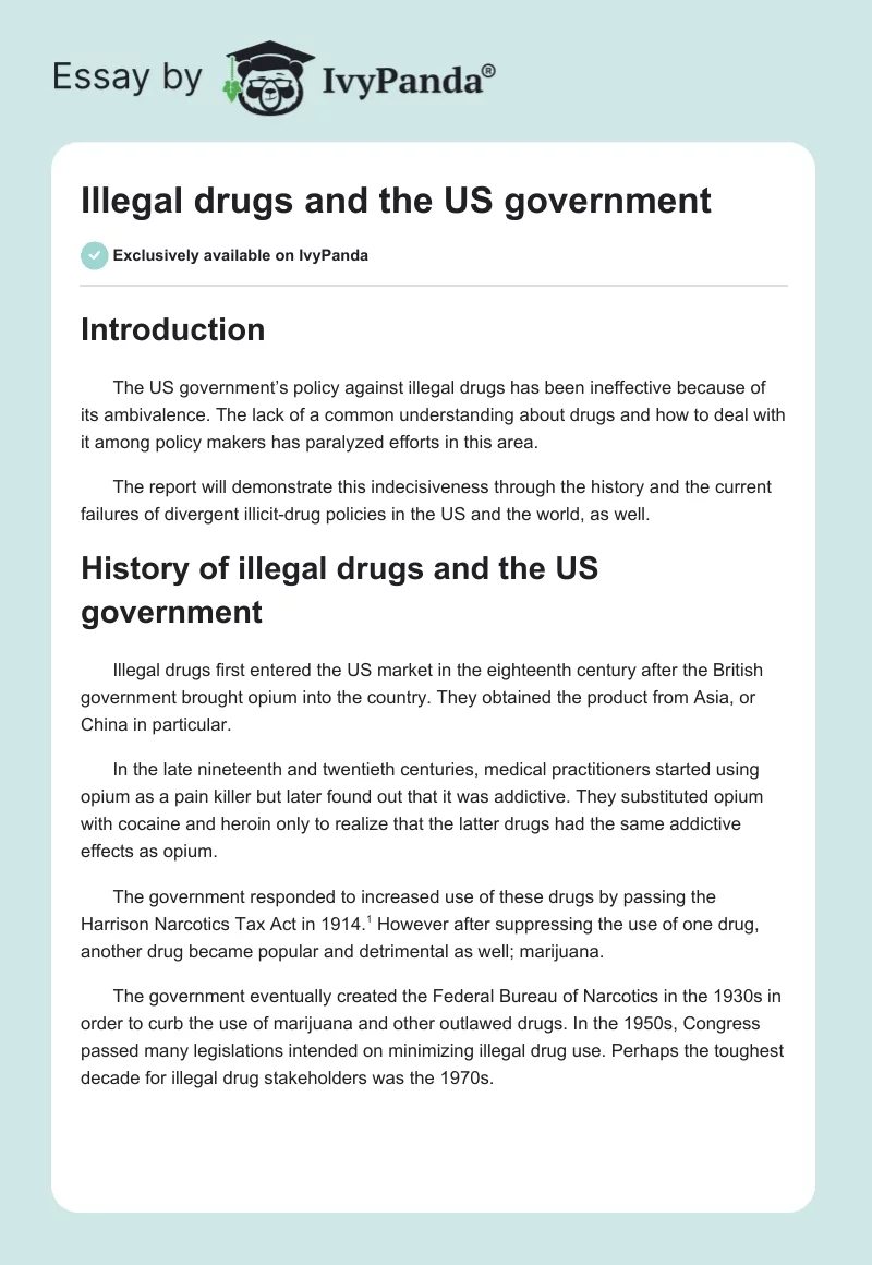 Illegal drugs and the US government. Page 1