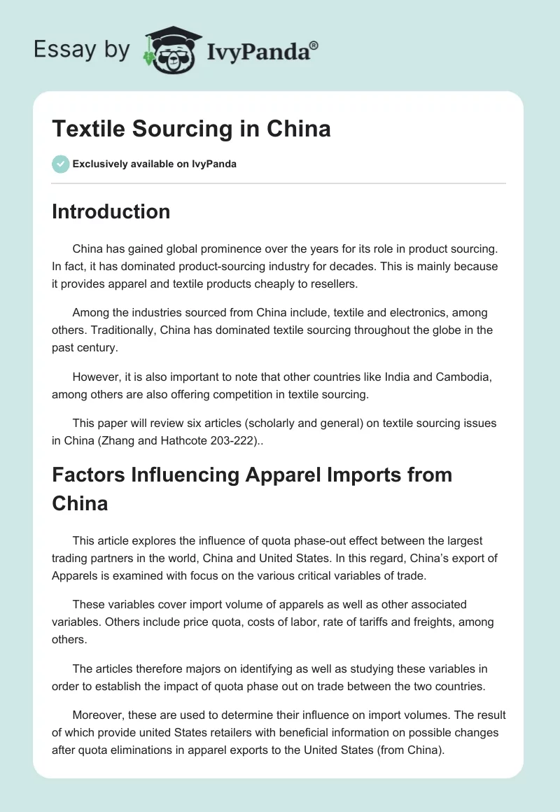 Textile Sourcing in China. Page 1