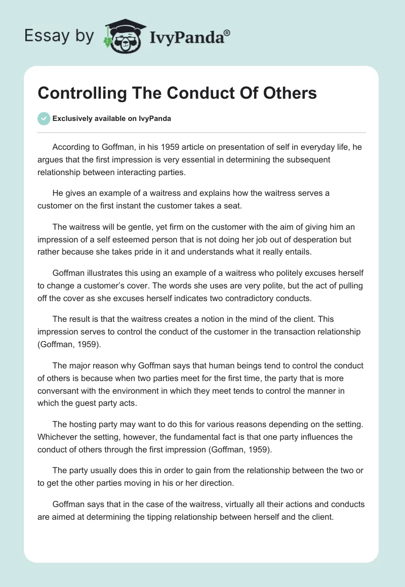 Controlling The Conduct Of Others. Page 1