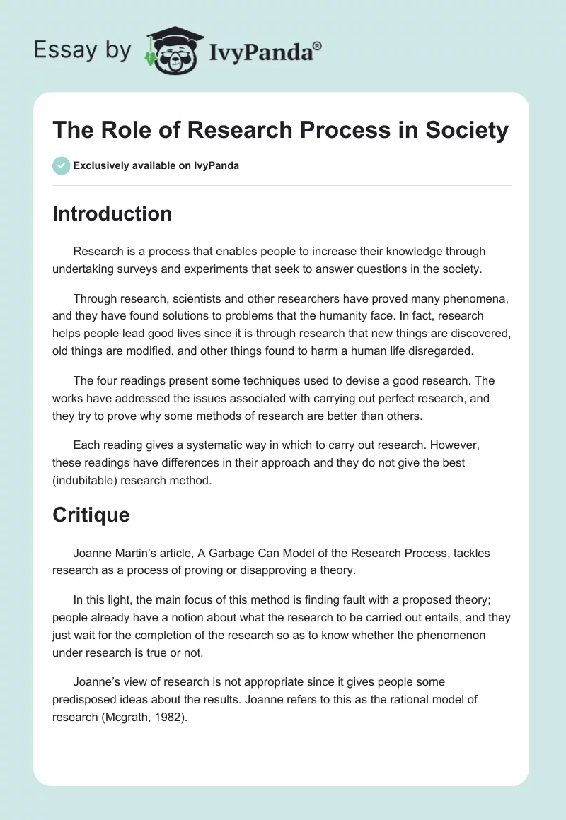 The Role of Research Process in Society. Page 1