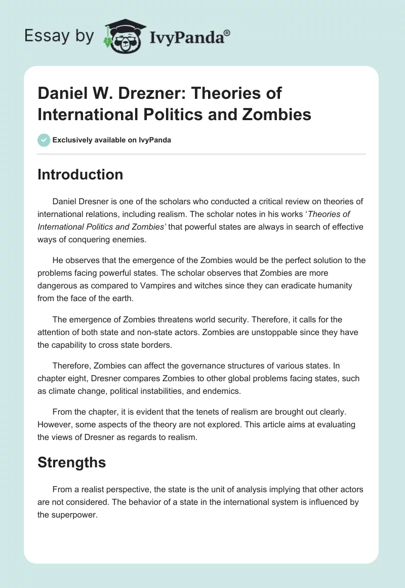 Daniel W. Drezner: Theories of International Politics and Zombies. Page 1