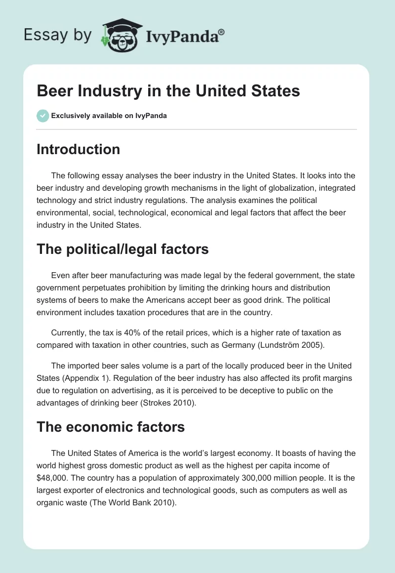 Beer Industry in the United States. Page 1