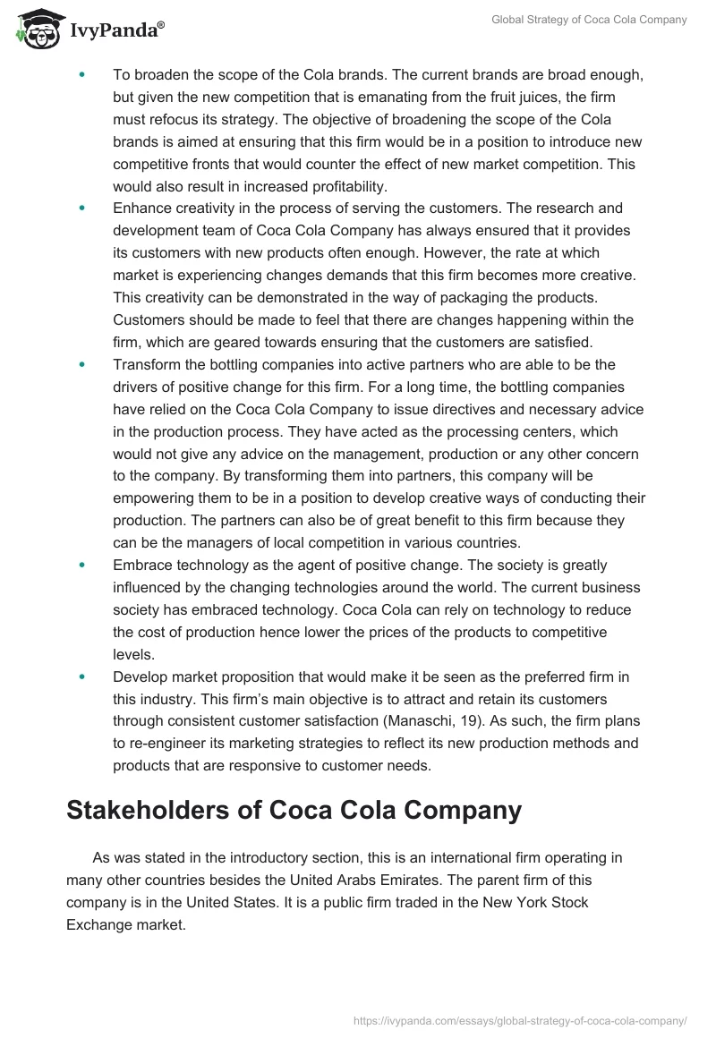 Global Strategy of Coca Cola Company. Page 2