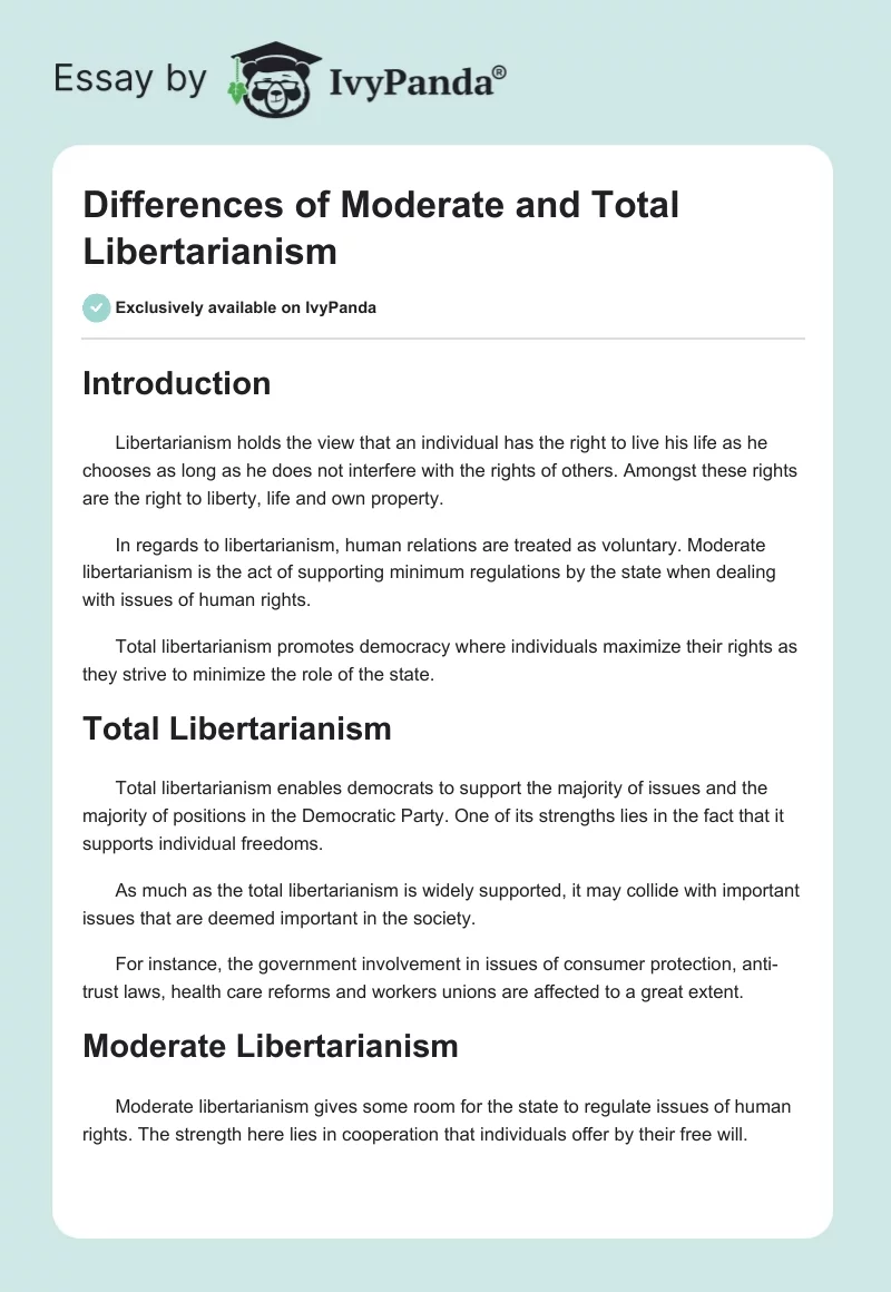 Differences of Moderate and Total Libertarianism. Page 1