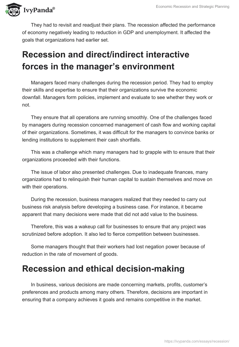 Economic Recession and Strategic Planning. Page 2