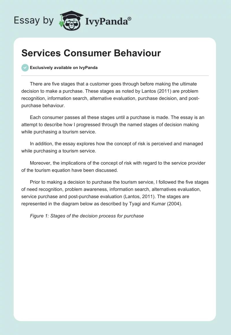 Services Consumer Behaviour. Page 1