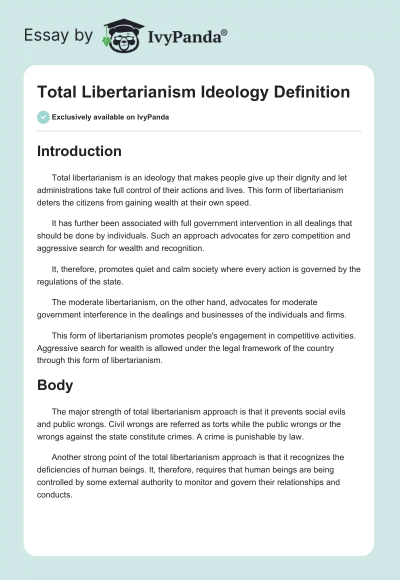 Total Libertarianism Ideology Definition. Page 1