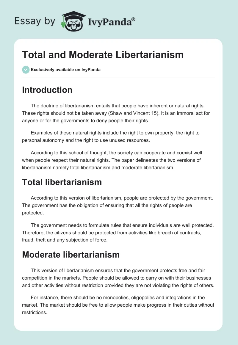 Total and Moderate Libertarianism. Page 1