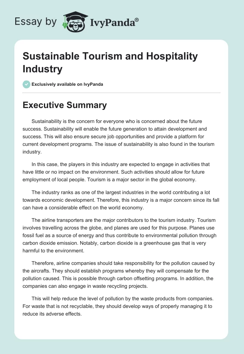 Sustainable Tourism and Hospitality Industry. Page 1
