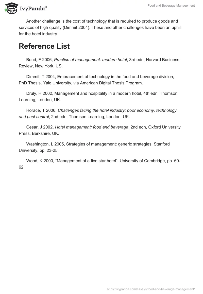 Food and Beverage Management. Page 5