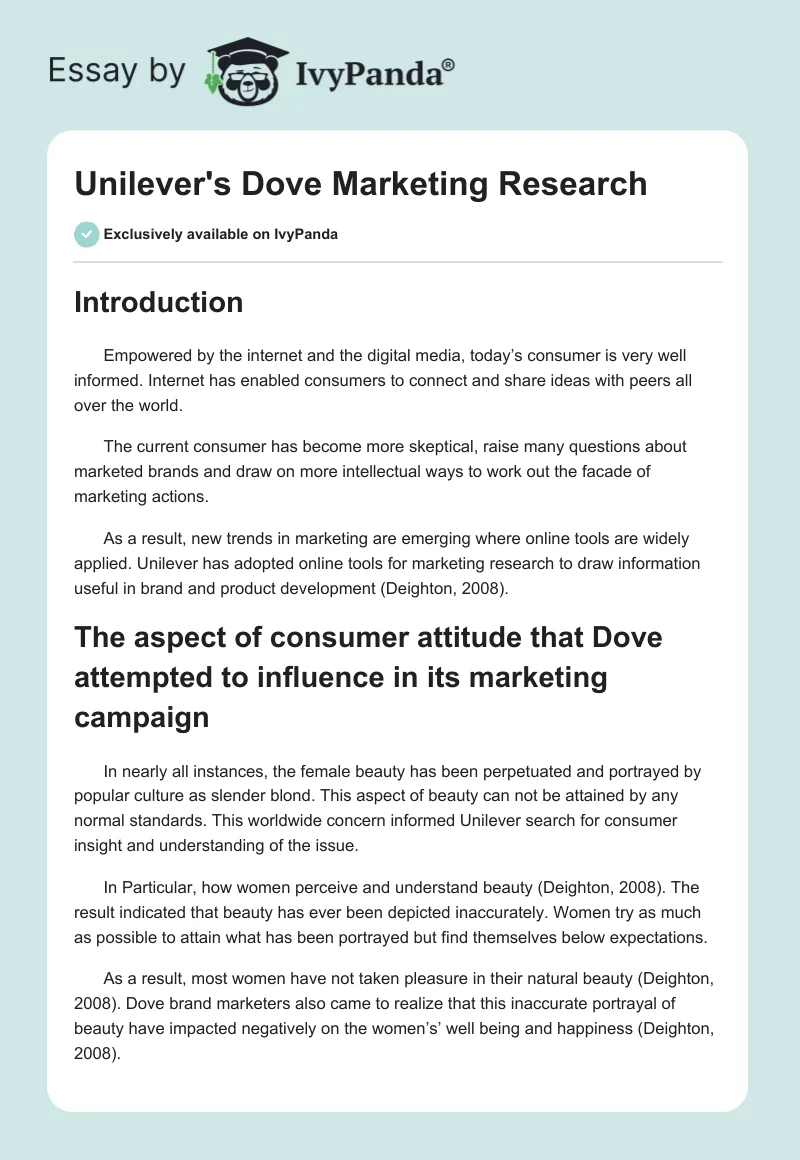 Unilever's Dove Marketing Research. Page 1