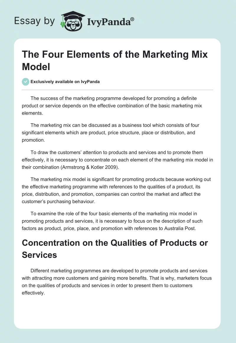 The Four Elements of the Marketing Mix Model. Page 1