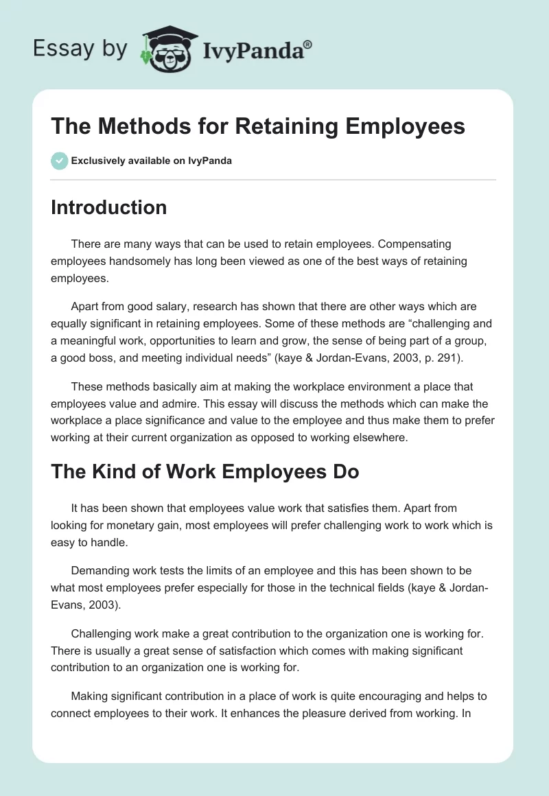 The Methods for Retaining Employees. Page 1