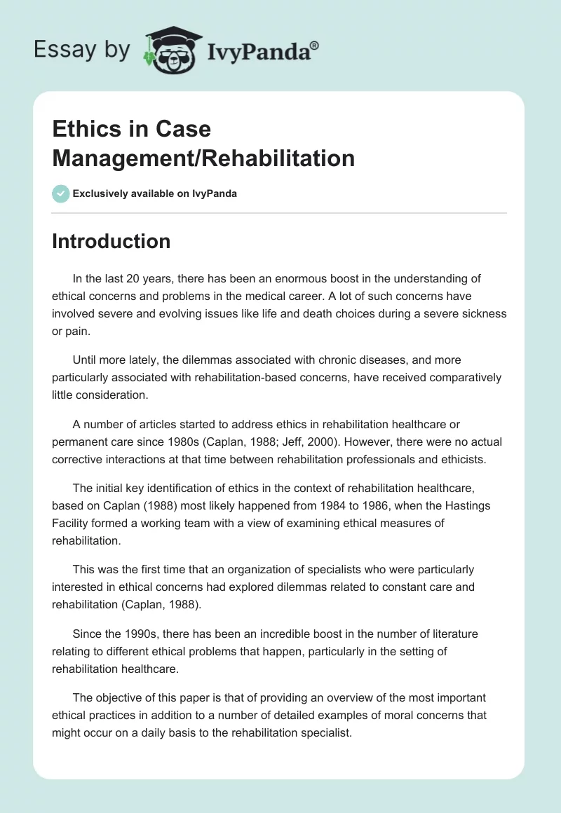 Ethics in Case Management/Rehabilitation. Page 1