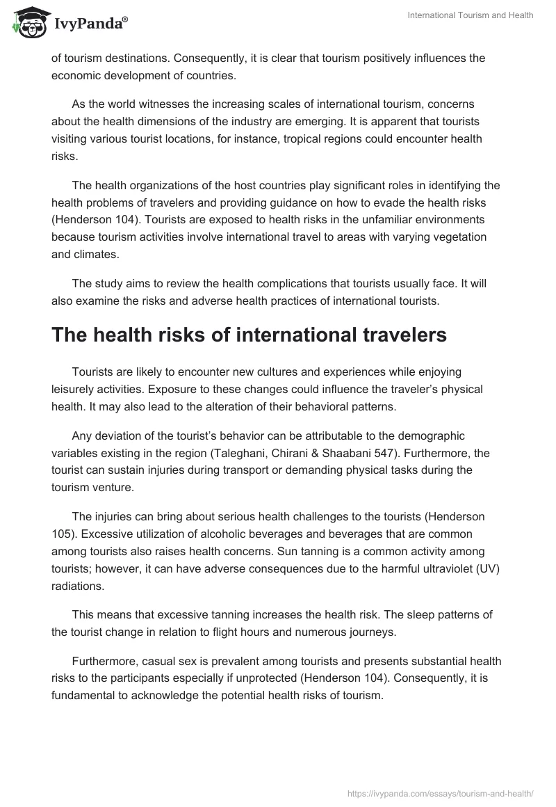 International Tourism and Health. Page 2