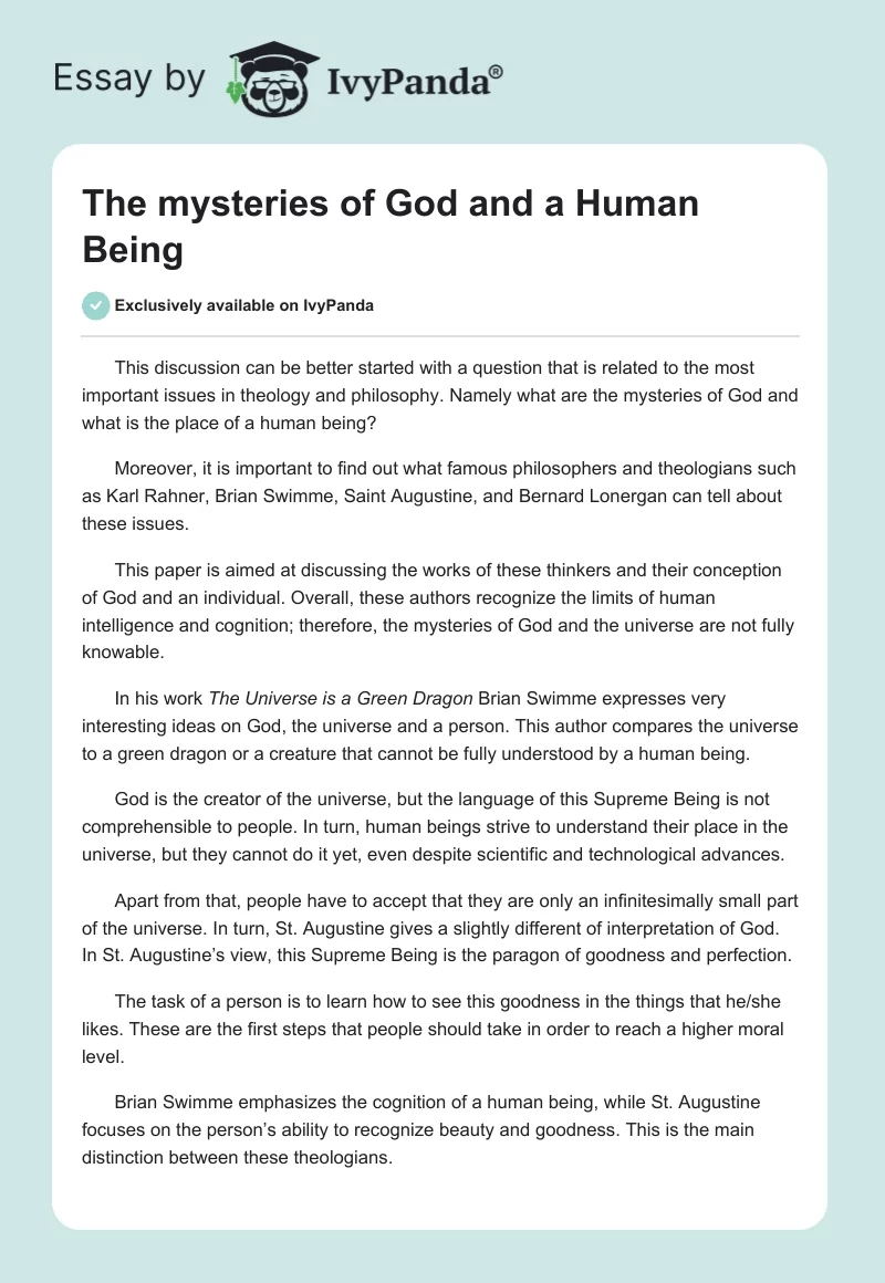 The mysteries of God and a Human Being. Page 1