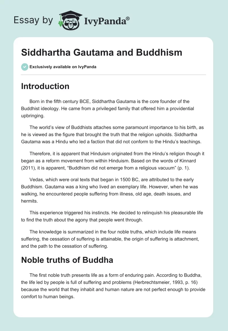 Siddhartha Gautama and Buddhism. Page 1