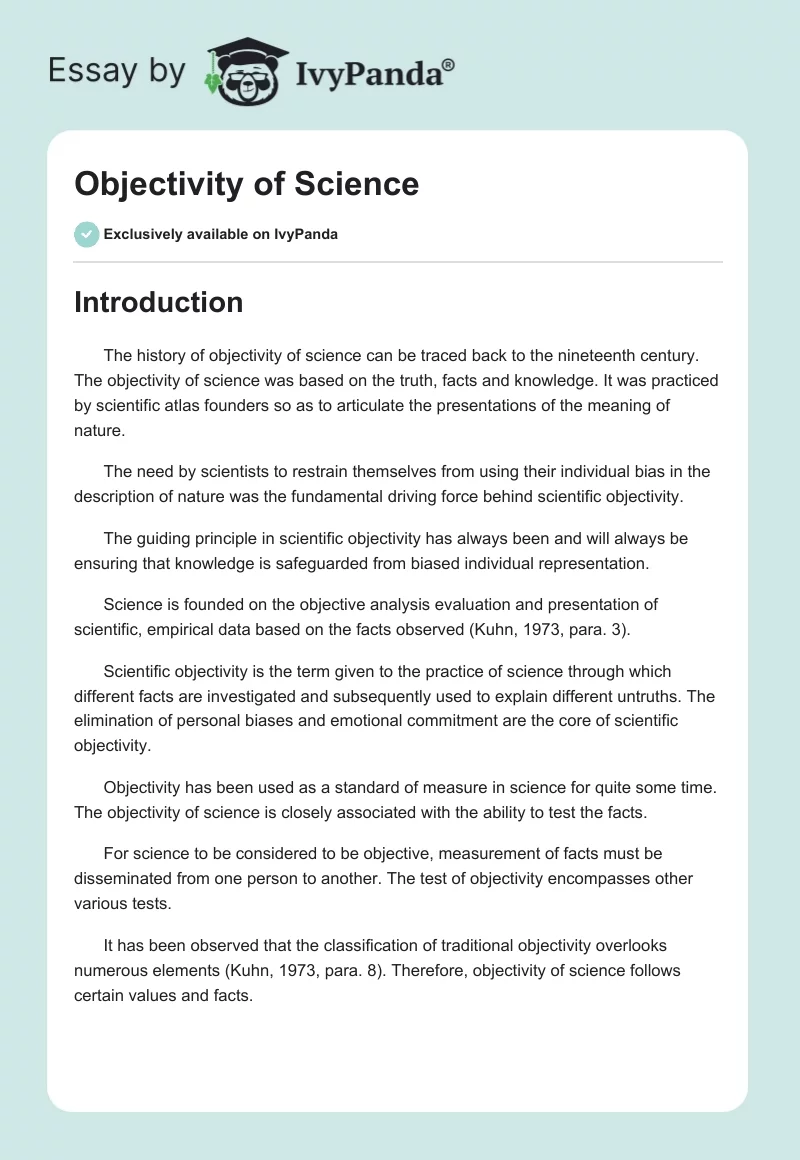 Objectivity of Science. Page 1