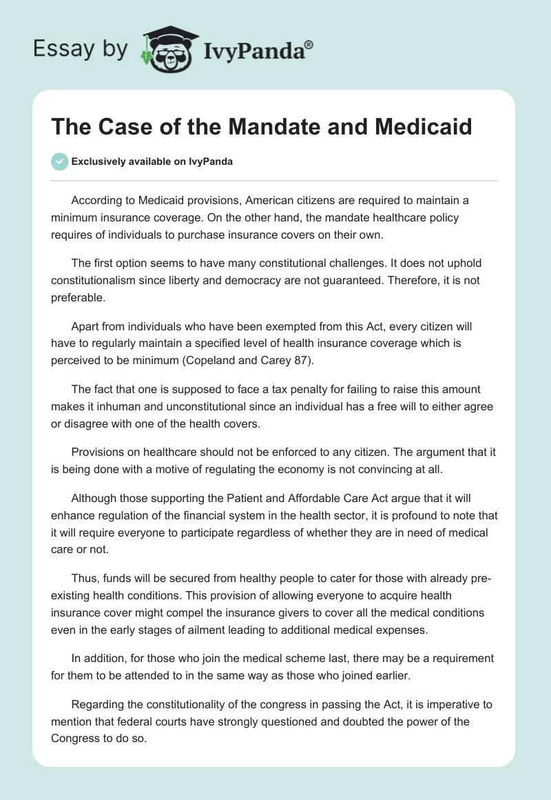 The Case of the Mandate and Medicaid. Page 1