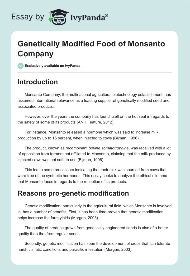 Genetically Modified Food of Monsanto Company. Page 1