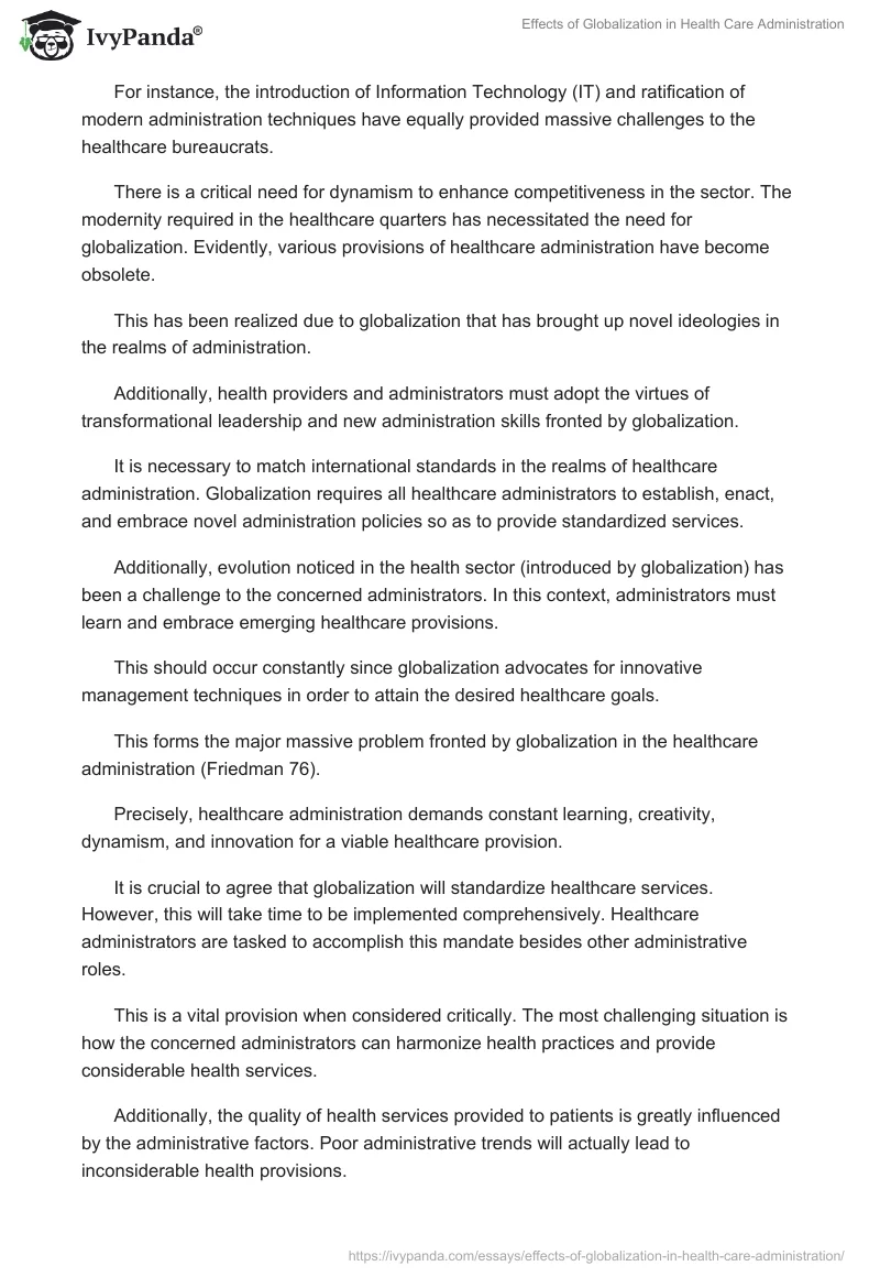Effects of Globalization in Health Care Administration. Page 2