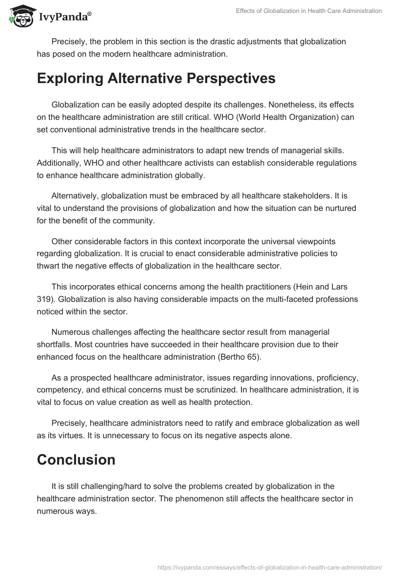 Effects of Globalization in Health Care Administration. Page 4