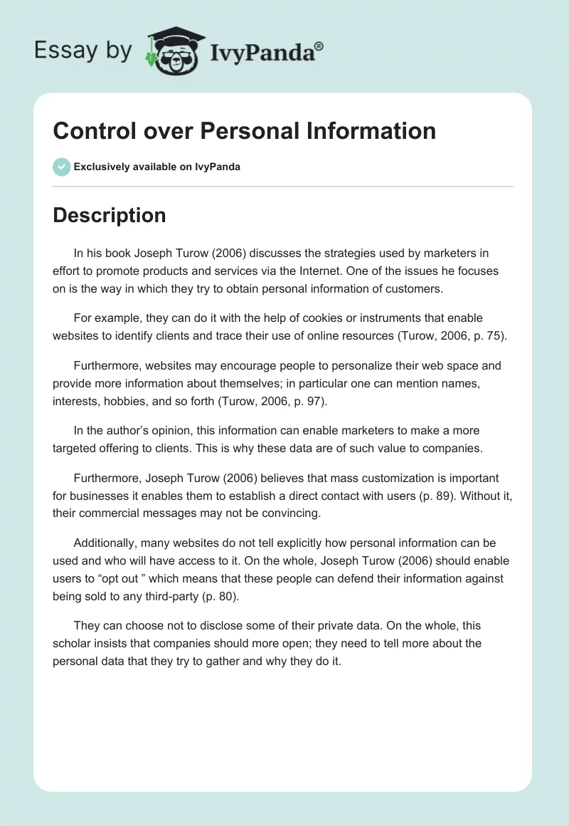 Control over Personal Information. Page 1