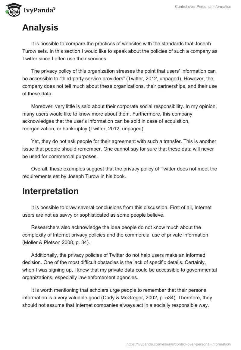 Control over Personal Information. Page 2