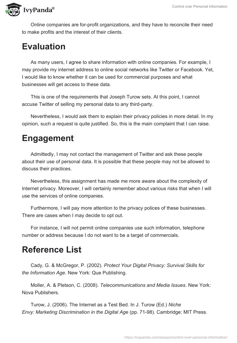 Control over Personal Information. Page 3