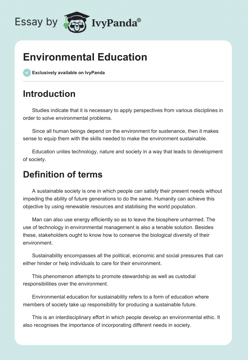 Environmental Education. Page 1