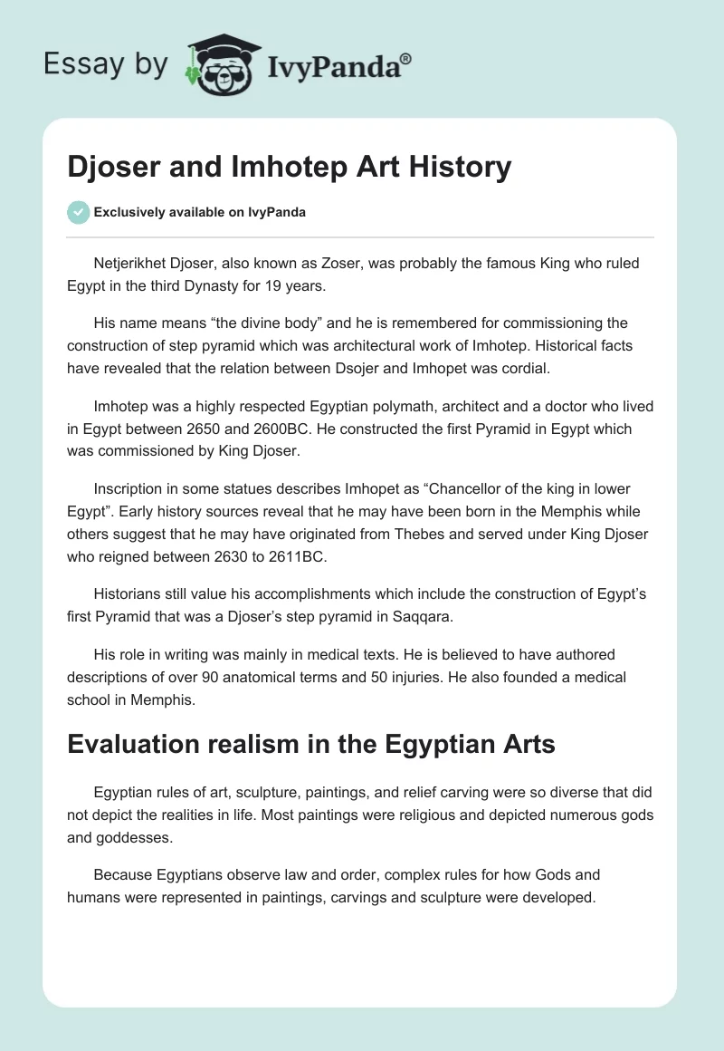 Djoser and Imhotep Art History. Page 1