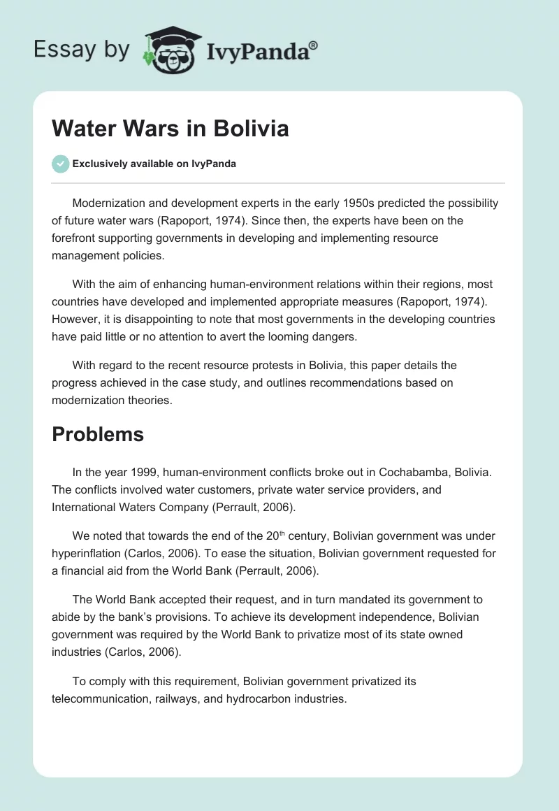 Water Wars in Bolivia. Page 1