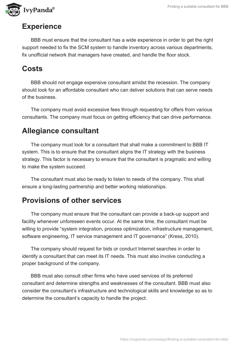 Finding a suitable consultant for BBB. Page 2