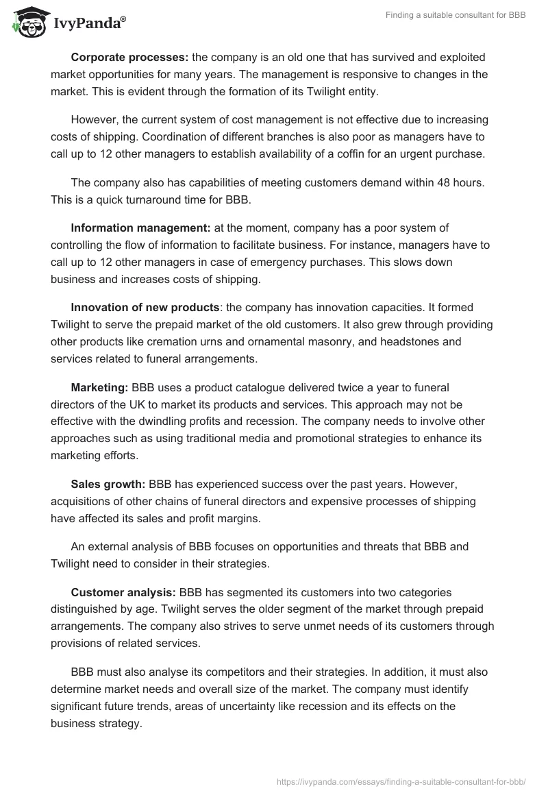 Finding a suitable consultant for BBB. Page 4