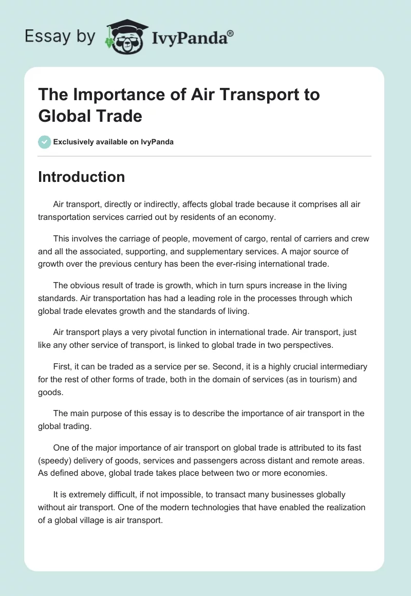The Importance of Air Transport to Global Trade. Page 1