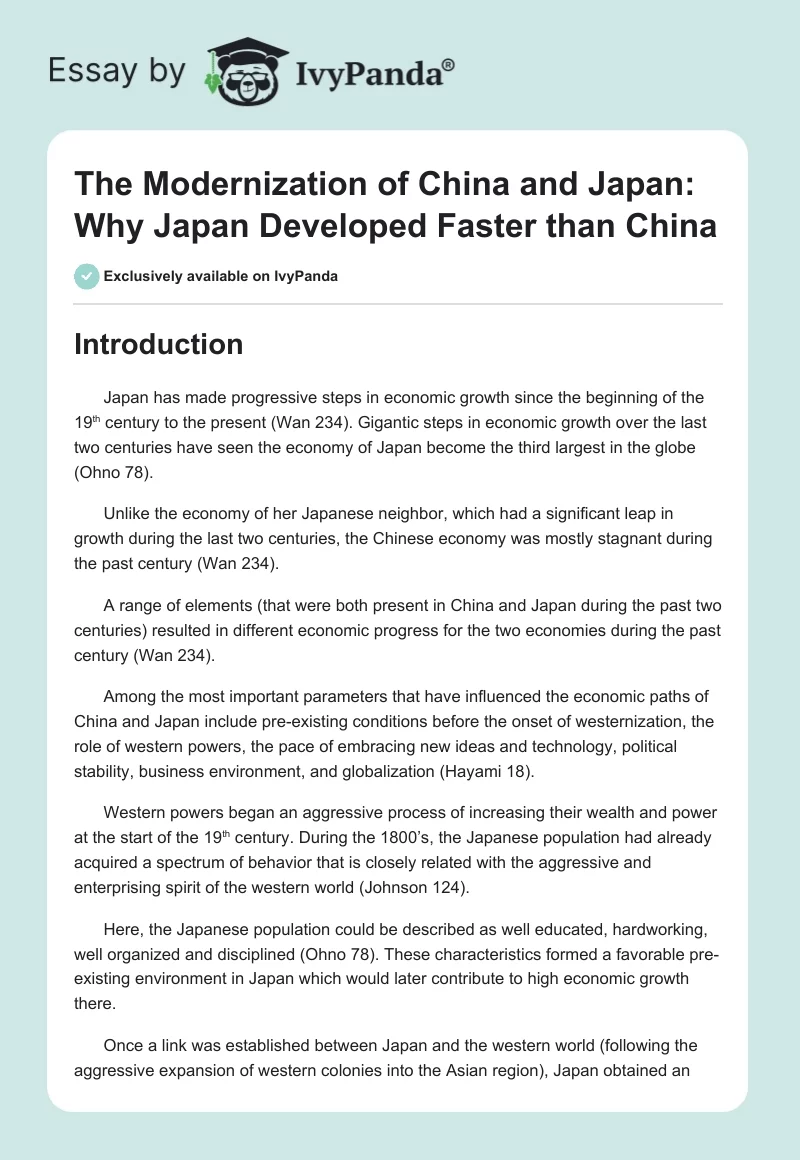 The Modernization of China and Japan: Why Japan Developed Faster than China. Page 1