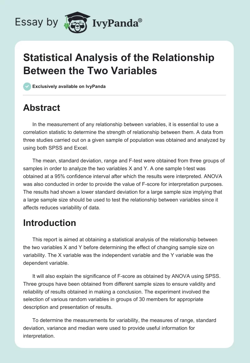 Statistical Analysis of the Relationship Between the Two Variables. Page 1