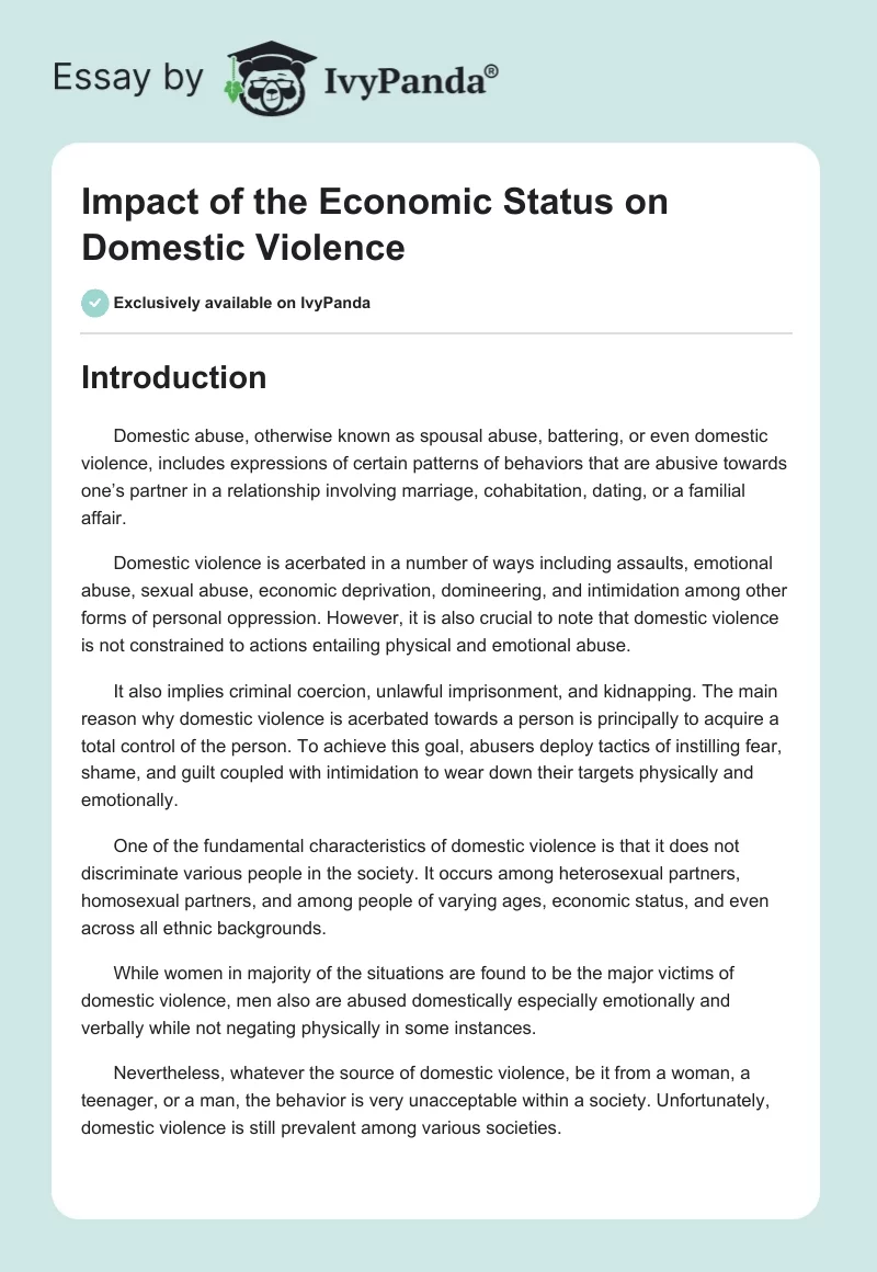 Impact of the Economic Status on Domestic Violence. Page 1