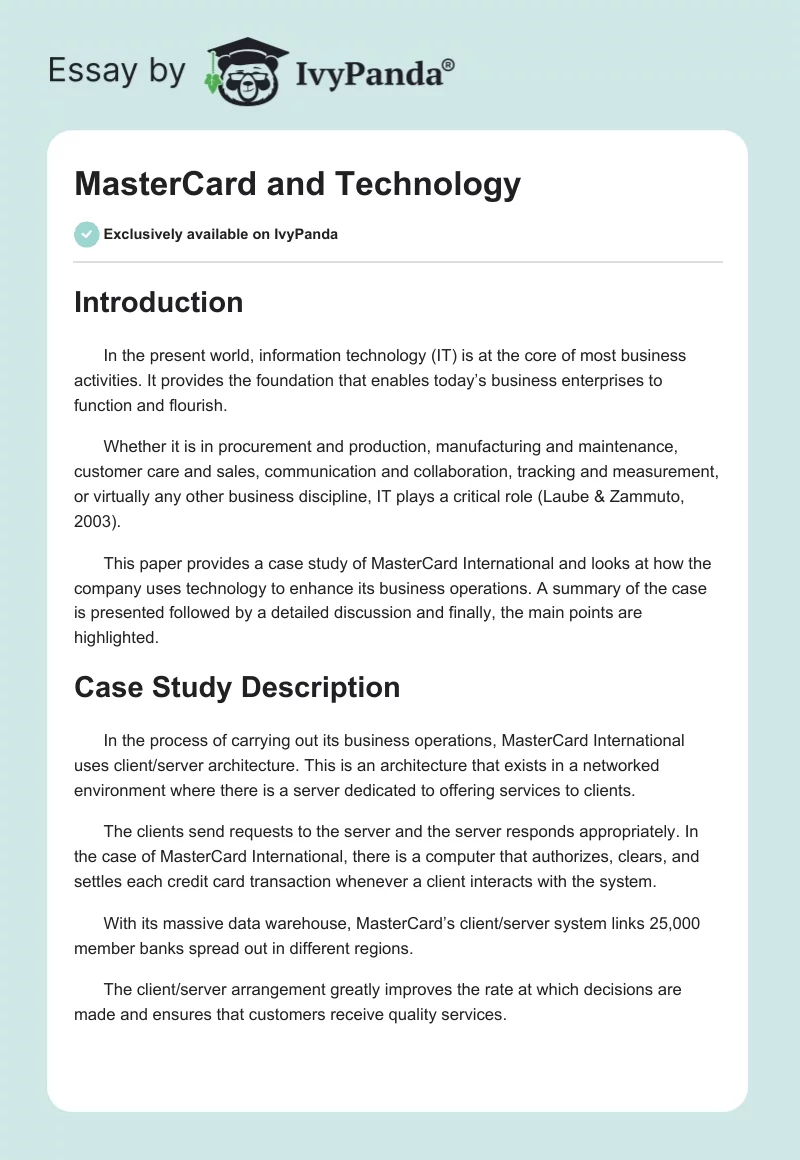MasterCard and Technology. Page 1