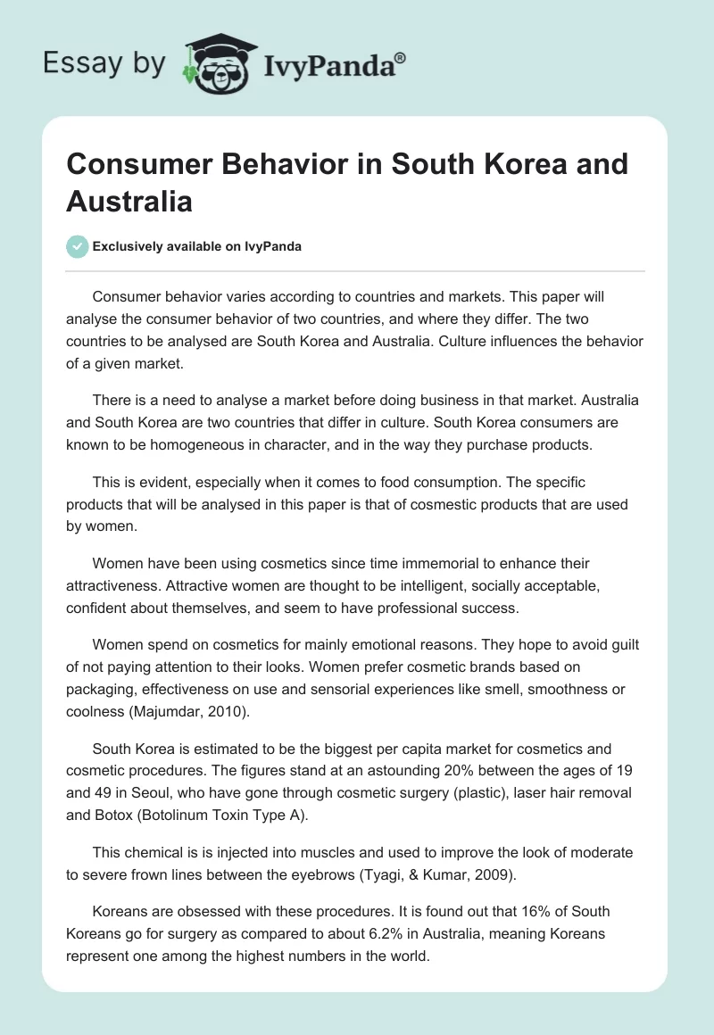Consumer Behavior in South Korea and Australia. Page 1