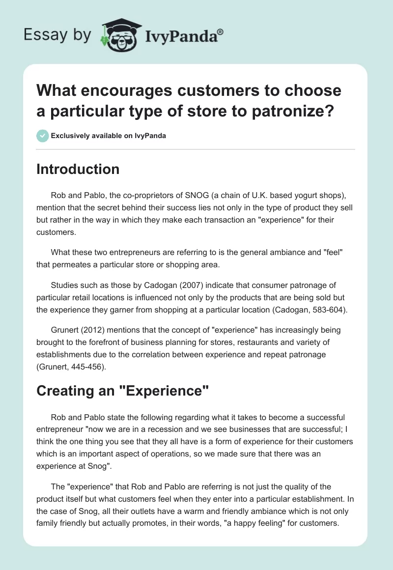What Encourages Customers to Choose a Particular Type of Store to Patronize?. Page 1
