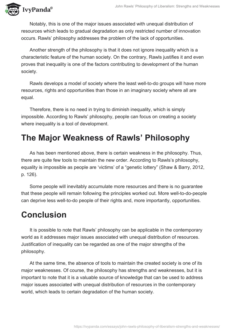 John Rawls’ Philosophy of Liberalism: Strengths and Weaknesses. Page 2