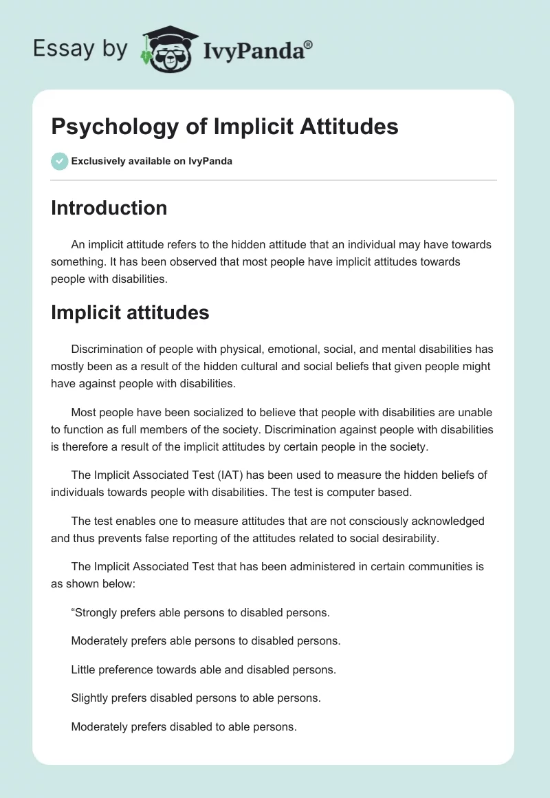 Psychology of Implicit Attitudes. Page 1