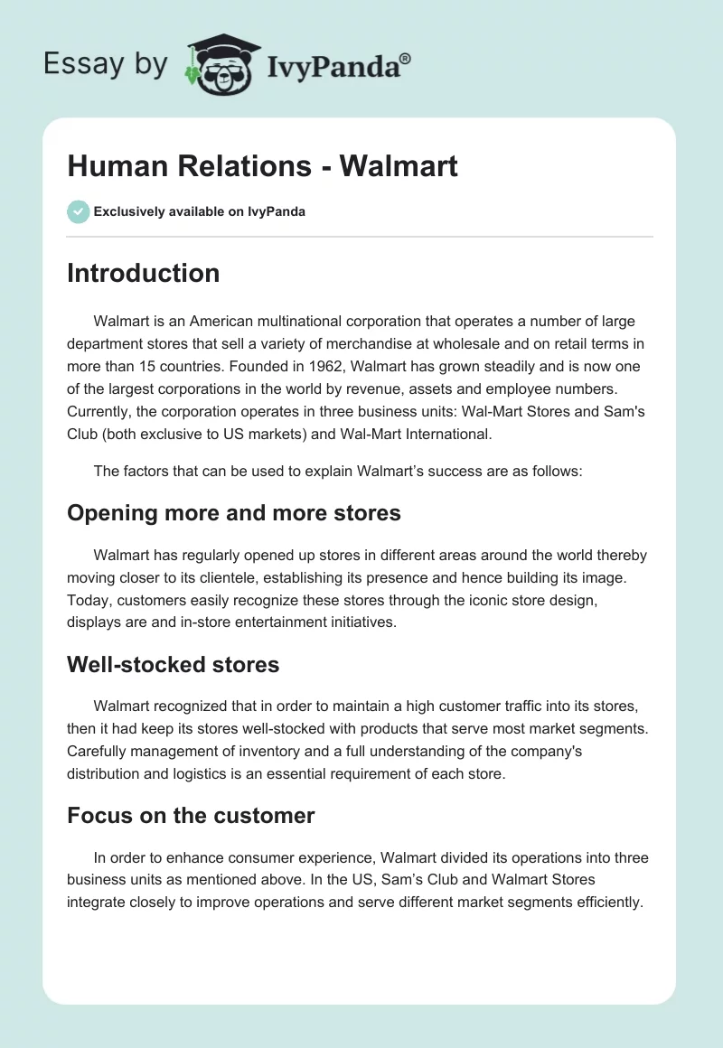 Human Relations - Walmart. Page 1